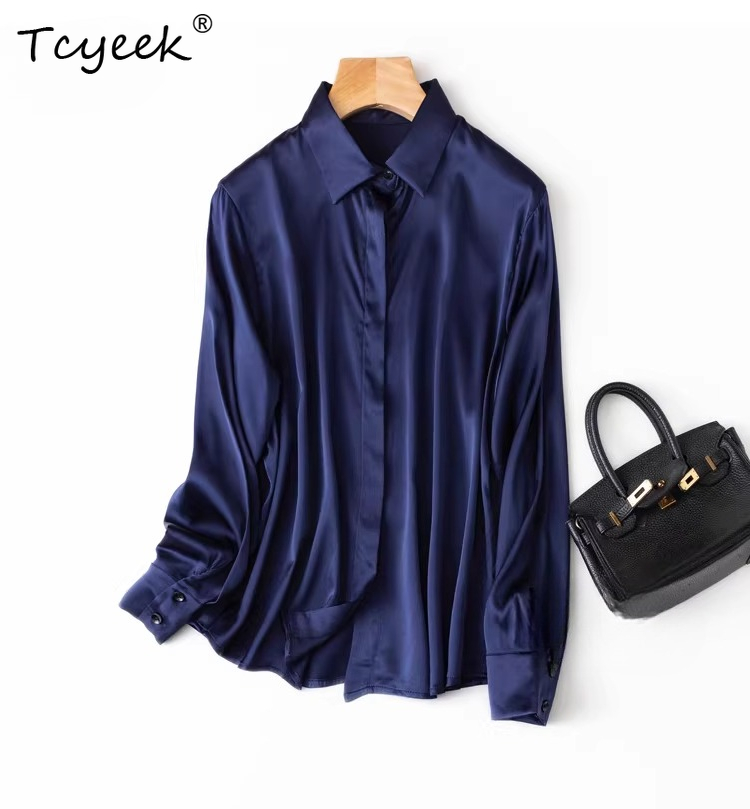 Silk Blouse Button - ทีซีเอก 93% ผ้าไหมหม่อนเสื้อสตรีเสื้อเชิ้ตหรูหราสำหรับผู้หญิงฤดูใบไม้ผลิฤดูร้อนเสื้อผ้า 19 มม.เสื้อแขนยาวผ้าไหมสไตล์ OL