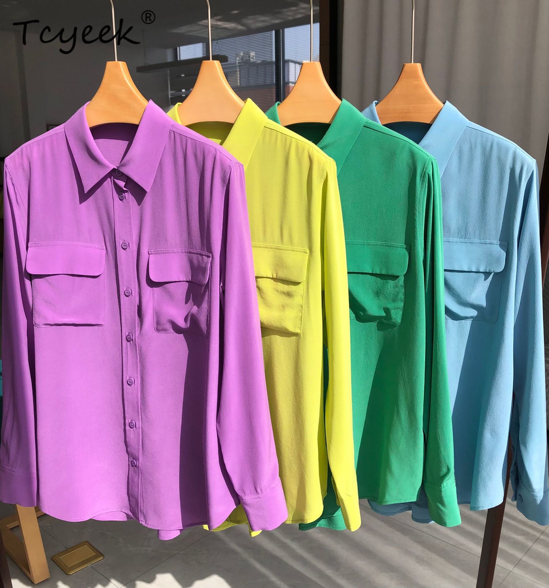 Silk Blouse Button - Tcyeek 18 มม.100% จริง Sandwash ผ้าไหมเสื้อผู้หญิง