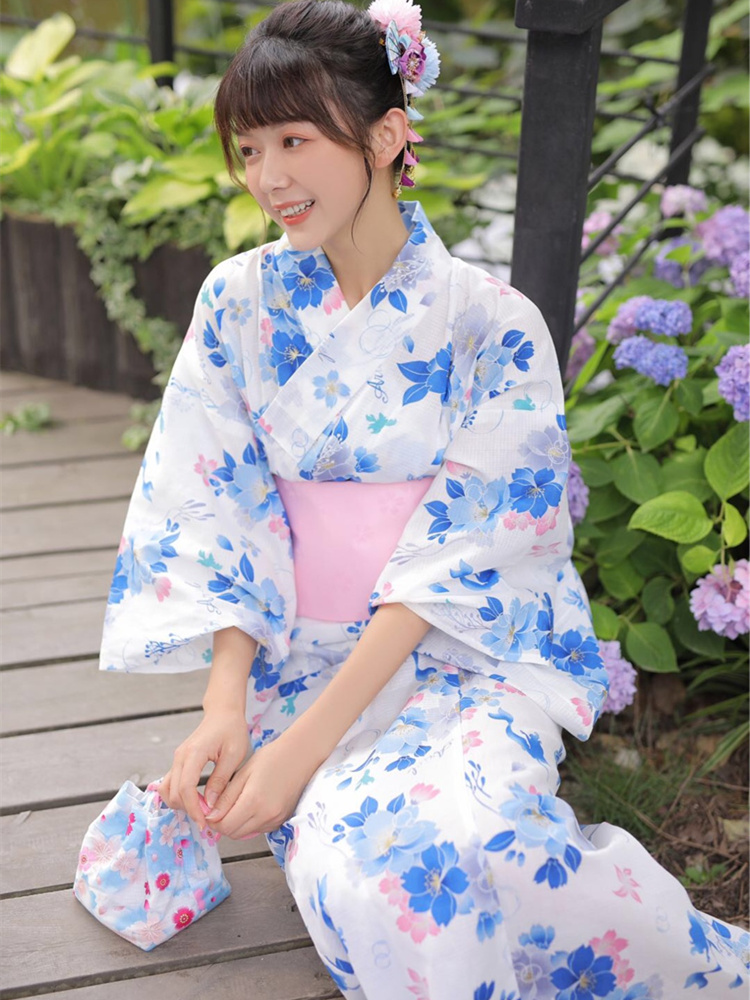 Women'S Formal Traditional Wear - ชุดกิโมโนญี่ปุ่นสำหรับผู้หญิง ยูกาตะแบบดั้งเดิม ลายดอกไม้ พร้อมโอบิ ชุดการแสดง ชุดคอสเพลย์