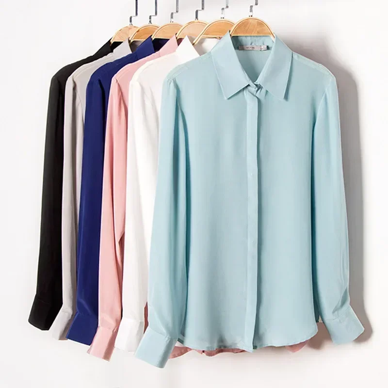 Silk Blouse Button - 2025 ฤดูใบไม้ผลิใหม่ผู้หญิงผ้าไหมเสื้อผู้หญิงแขนยาว 100% หม่อนผ้าไหมเสื้อ 16 มม.สีขาว-OLสไตล์เสื้อผู้หญิง