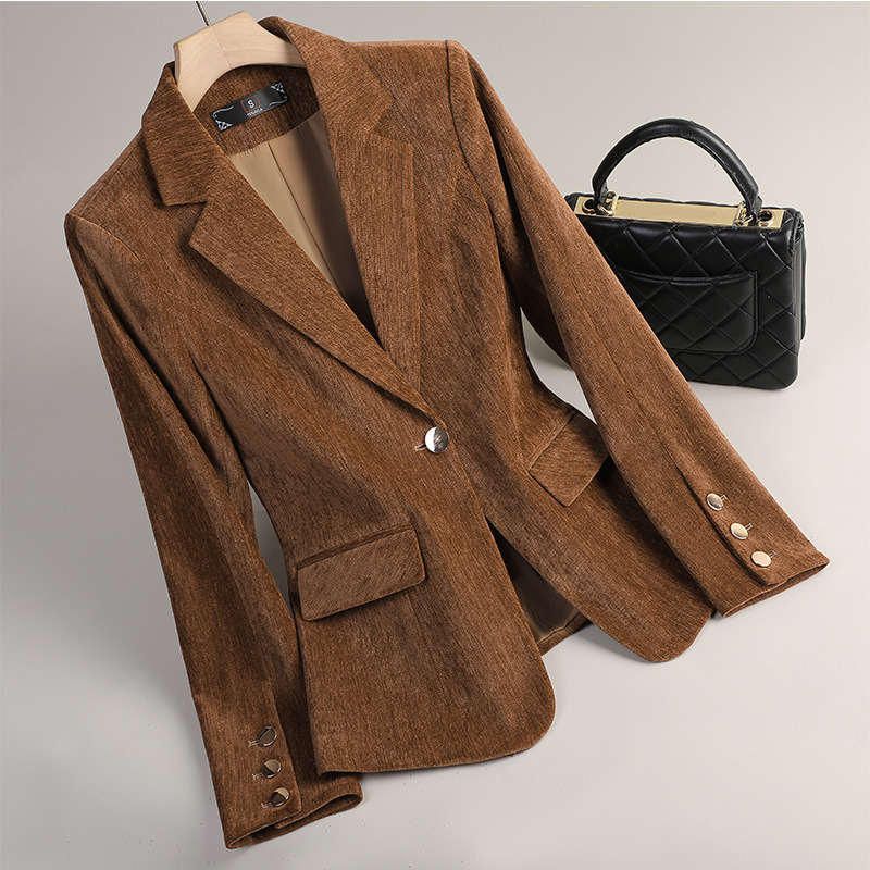 Women Formal Wear Coat - สีเหลืองทองกำมะหยี่เบลเซอร์ผู้หญิงฤดูใบไม้ร่วงฤดูหนาวชุดลำลองแฟชั่นสำนักงานสุภาพสตรีเบลเซอร์ธุรกิจทำงานเสื้อแจ็คเก็ตอย่างเป็นทางการ