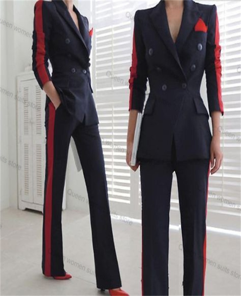 Women Formal Wear Coat - สีแดงสีดําฤดูใบไม้ร่วงผู้หญิงชุด 2 ชิ้นเสื้อ + กางเกงสํานักงานอย่างเป็นทางการ Lady