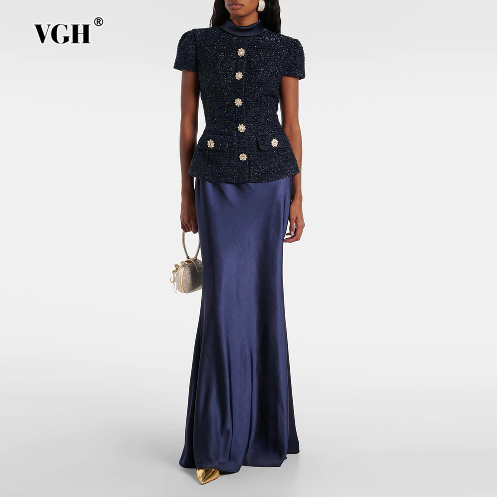 Formal Women'S Wear - VGH Chic 2 ชิ้นชุดผู้หญิงคอสั้นแขน Spliced กระเป๋า