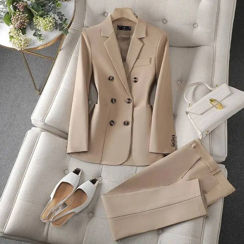 Women'S Formal Wear Pantsuits - ชุดสูทธุรกิจสตรีแบบเป็นทางการพร้อมกางเกงและเสื้อแจ็คเก็ต สไตล์ OL ชุดทำงานในสำนักงาน ชุดกางเกงมืออาชีพ ชุดกางเกงขายาว