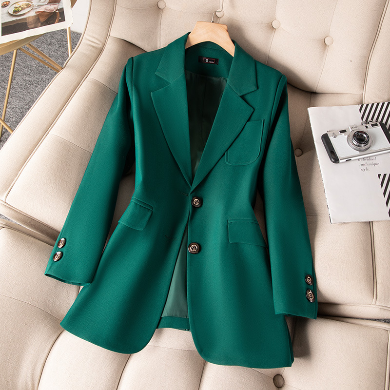 Women Formal Wear Coat - สีฟ้าสีดําสีเขียวผู้หญิงอย่างเป็นทางการ Blazer Coat หญิงแขนยาวเดี่ยวเสื้อสํานักงานสุภาพสตรีทํางาน Blazers Outerwear