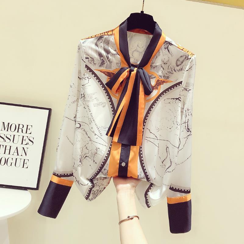หญิงเกาหลีพิมพ์ผ้าพันคอชีฟองเส - Silk Blouse Button บทวิจารณ์และราคา