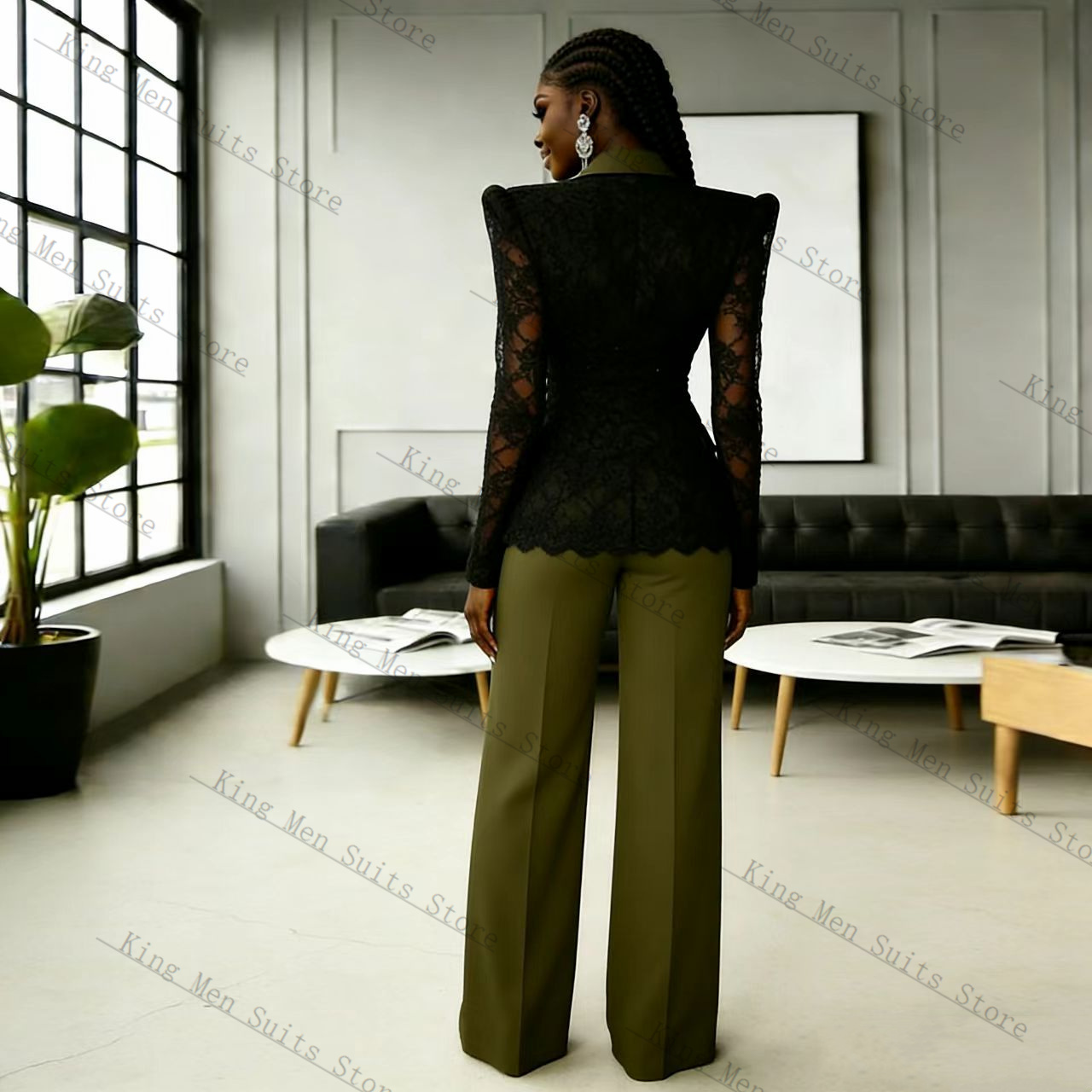 ชุดสูทผู้หญิงสีเขียวดำลายลูกไม - Women Formal Wear Coat บทวิจารณ์และราคา