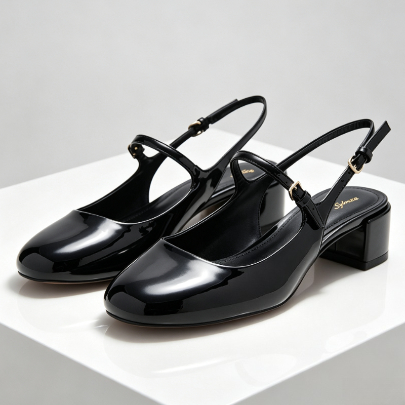 รองเท้าส้นหนาแบบแมรี่เจน หนังแ - Slingback Heel Formal บทวิจารณ์และราคา