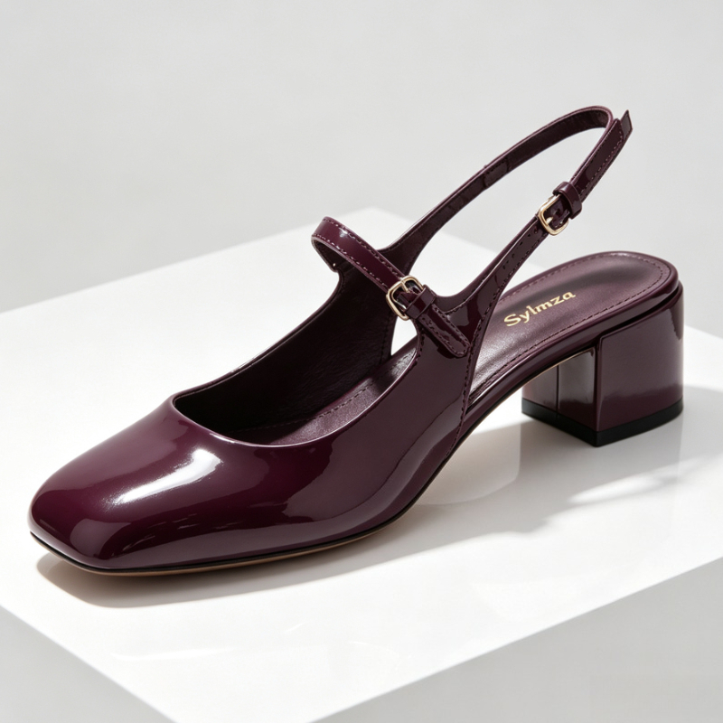 รองเท้าส้นหนาแบบแมรี่เจน หนังแ - Slingback Heel Formal บทวิจารณ์และราคา