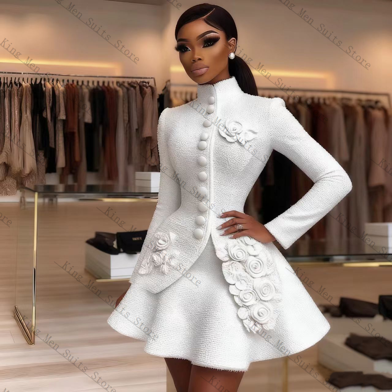 ชุดสูทผู้หญิงสีขาวหรูหรา 2 ชิ้ - Women Formal Wear Coat บทวิจารณ์และราคา