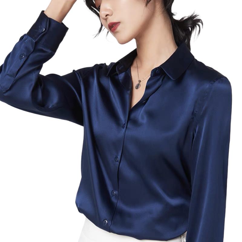 Elegantซาตินเสื้อแขนยาวผู้หญิง - Silk Blouse Button บทวิจารณ์และราคา