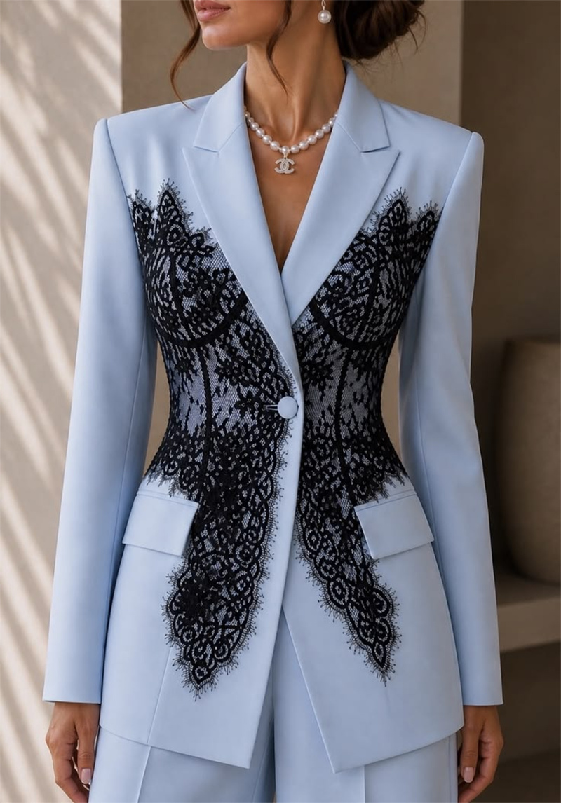 แฟชั่นชุดสูทผู้หญิงสีฟ้าชุด 2  - Women Formal Wear Coat บทวิจารณ์และราคา