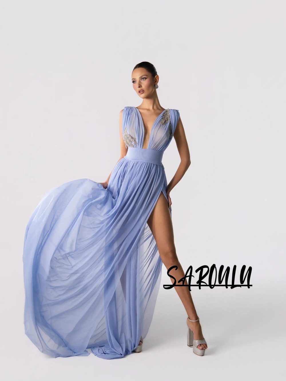 ชุดราตรีสีฟ้าอ่อน เซ็กซี่ คอลึ - Formal Gala Wear Women บทวิจารณ์และราคา